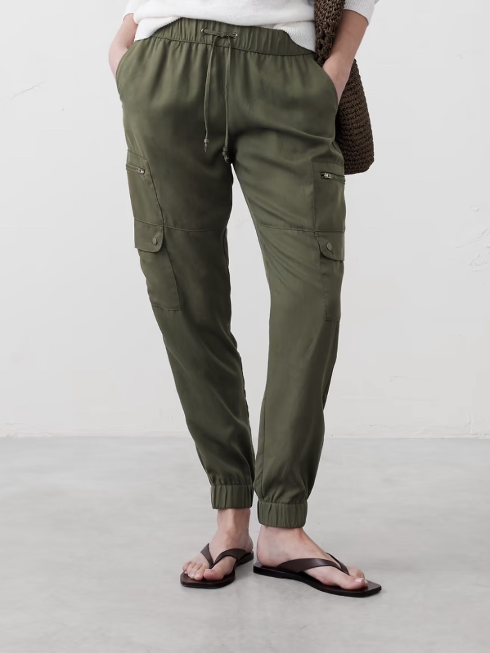 Banana Republic TENCEL Cargo Jogger Pants Steel Green Utility Chinos - Size S